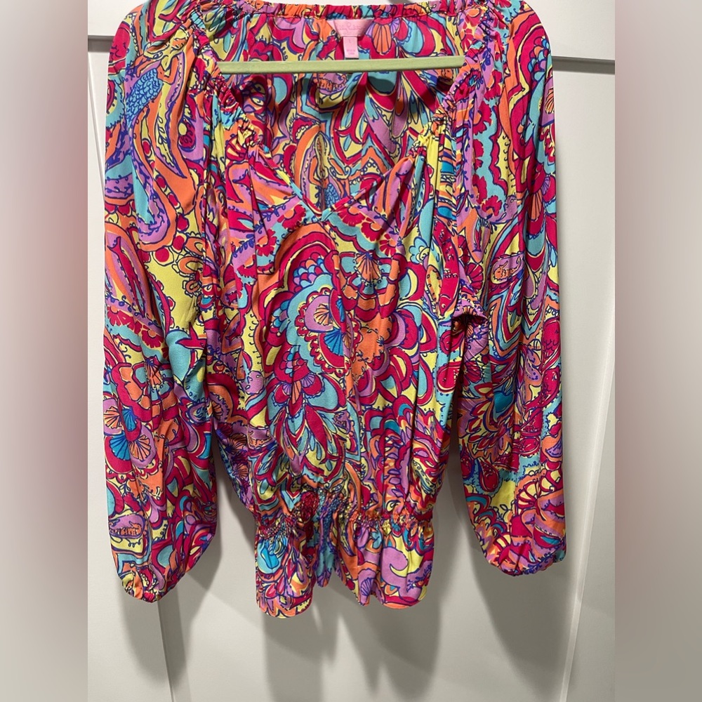 Lilly Pulitzer 3/4 sleeve colorful blouse size L